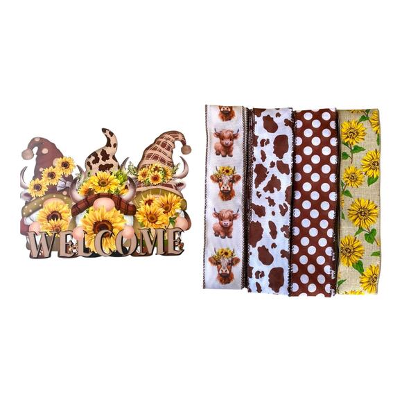 Cow & Sunflower Welcome Gnome Ribbon Bundle | Fall Wreath Kit | Country Decor - Picture 8 of 8